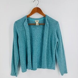 L.L. Bean Teal‎ Blue 100% Cotton Knit Cardigan Size S Granola Coastal Spring